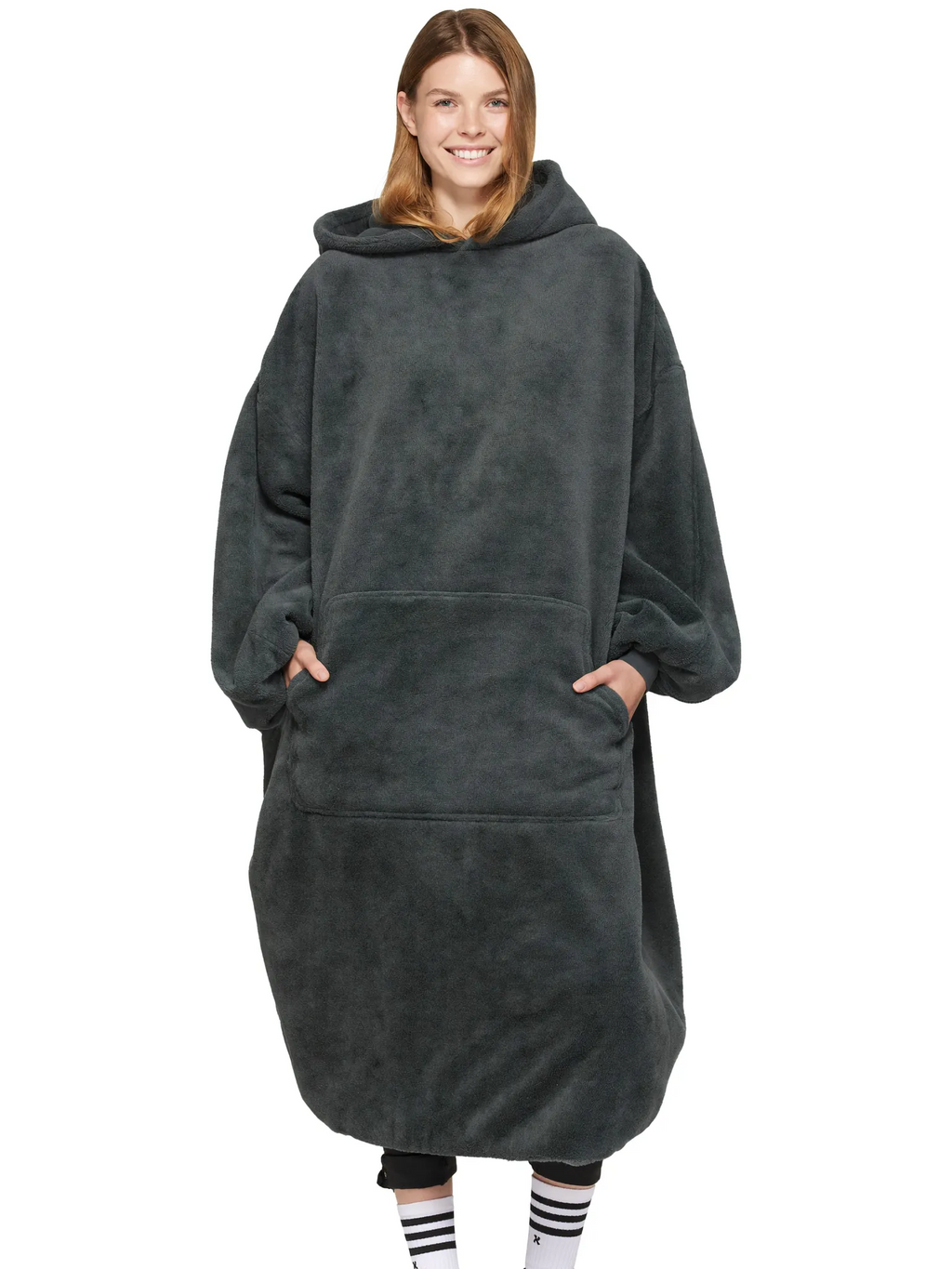 Floodie Midnight Black oversized floor-length hoodie blanket