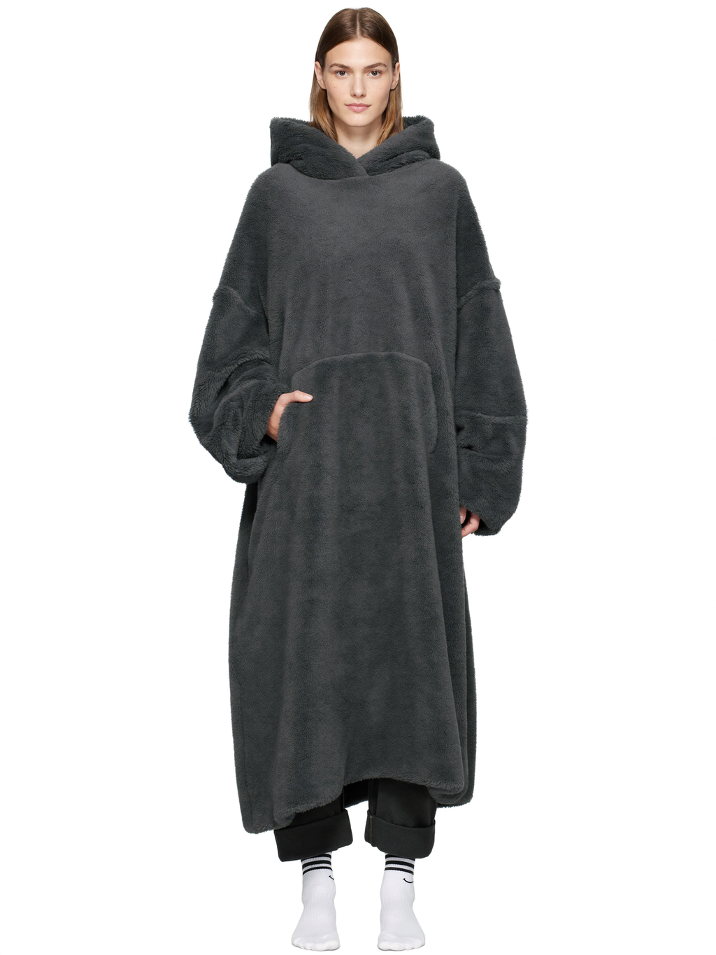 Floodie Midnight Black oversized floor-length hoodie blanket