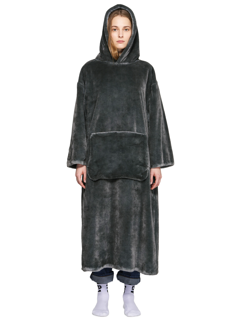 Floodie Midnight Black oversized floor-length hoodie blanket