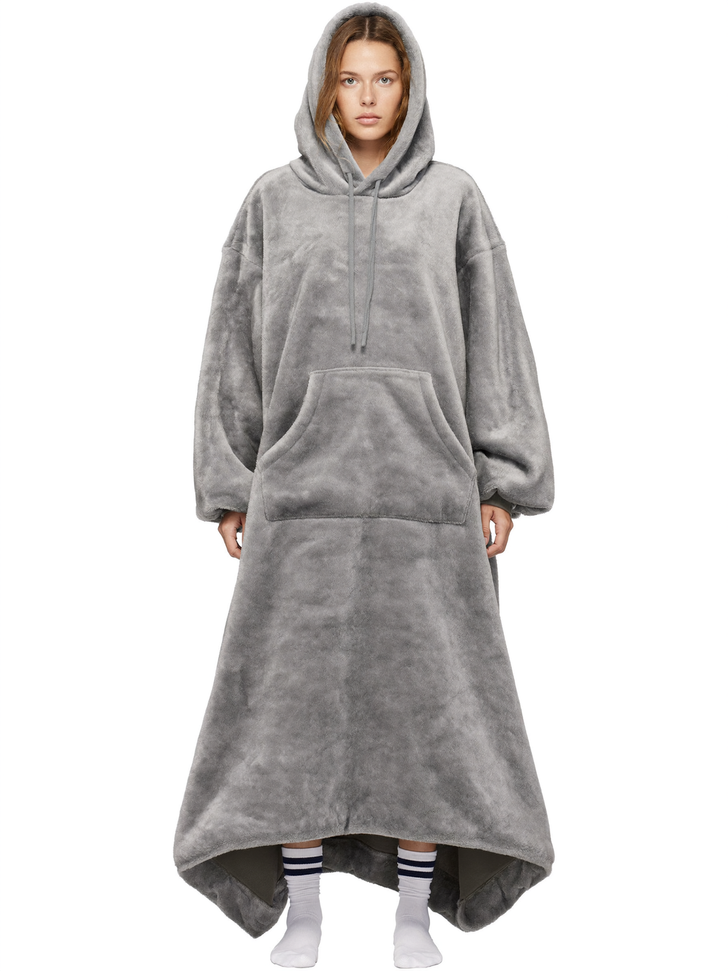 Floodie Pebble Grey oversized floor-length hoodie blanket