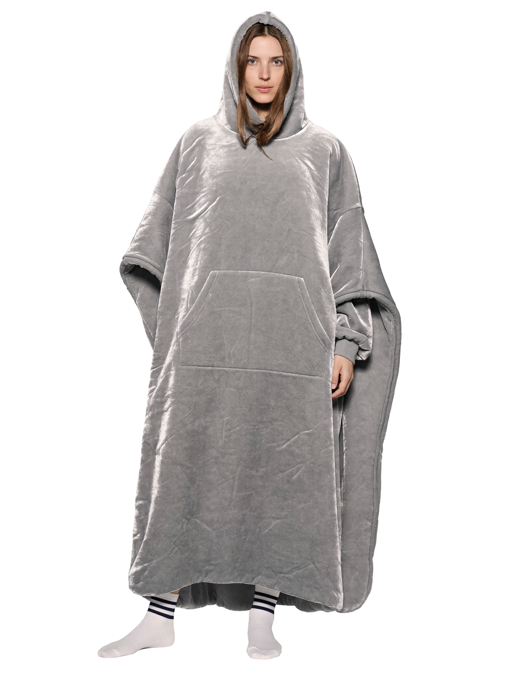 Floodie Pebble Grey oversized floor-length hoodie blanket