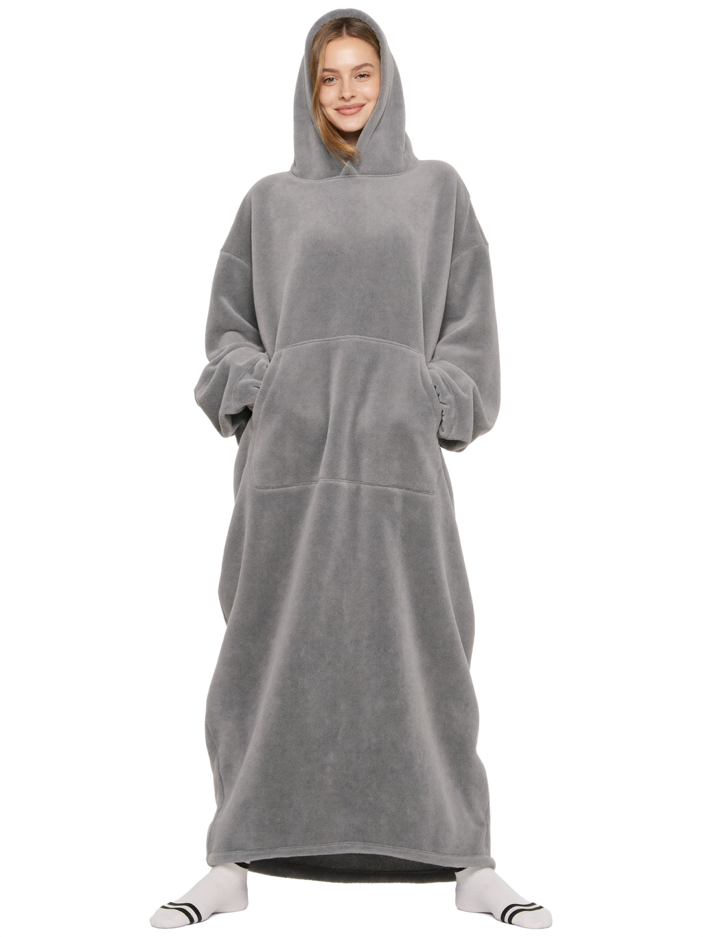 Floodie Pebble Grey oversized floor-length hoodie blanket