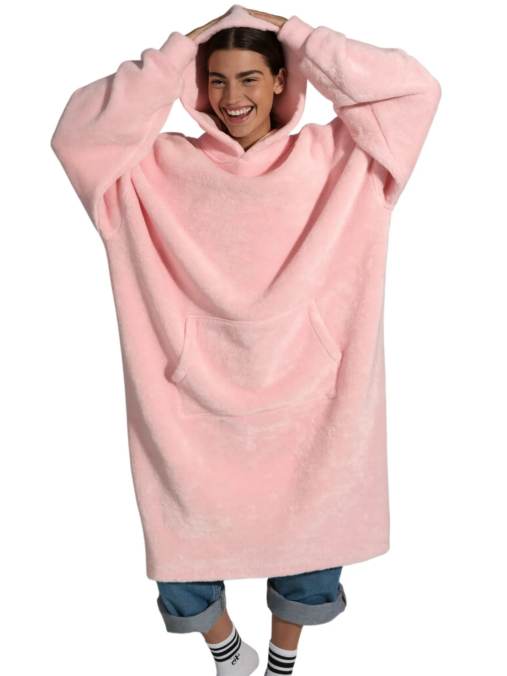 Floodie Marshmallow Pink oversized floor-length hoodie blanket