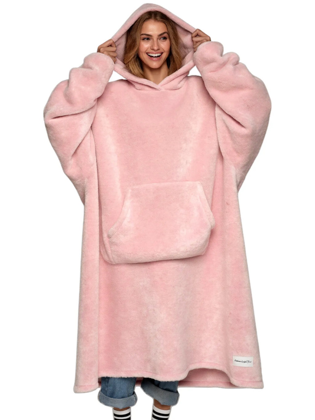Floodie Marshmallow Pink oversized floor-length hoodie blanket