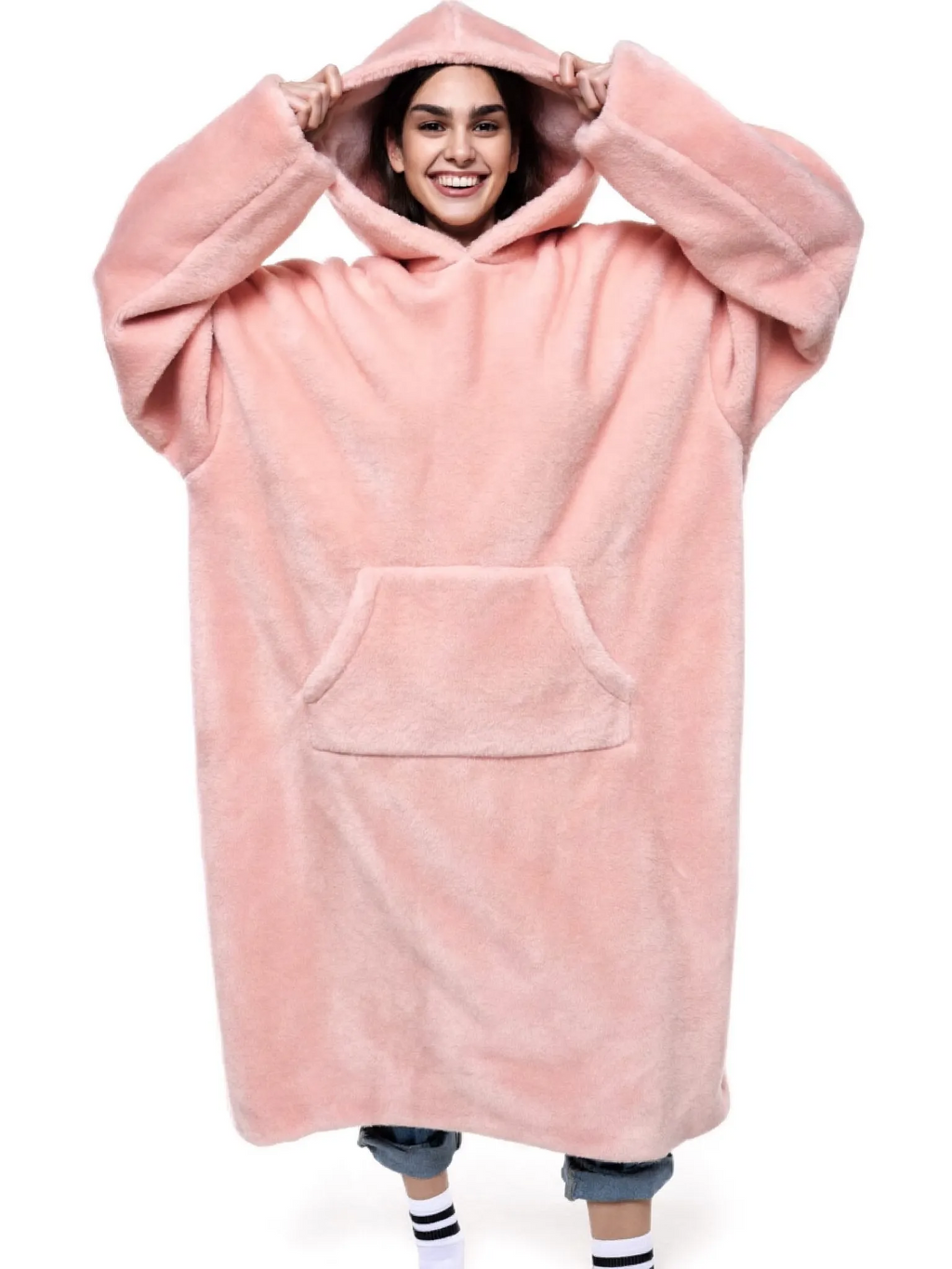 Floodie Marshmallow Pink oversized floor-length hoodie blanket
