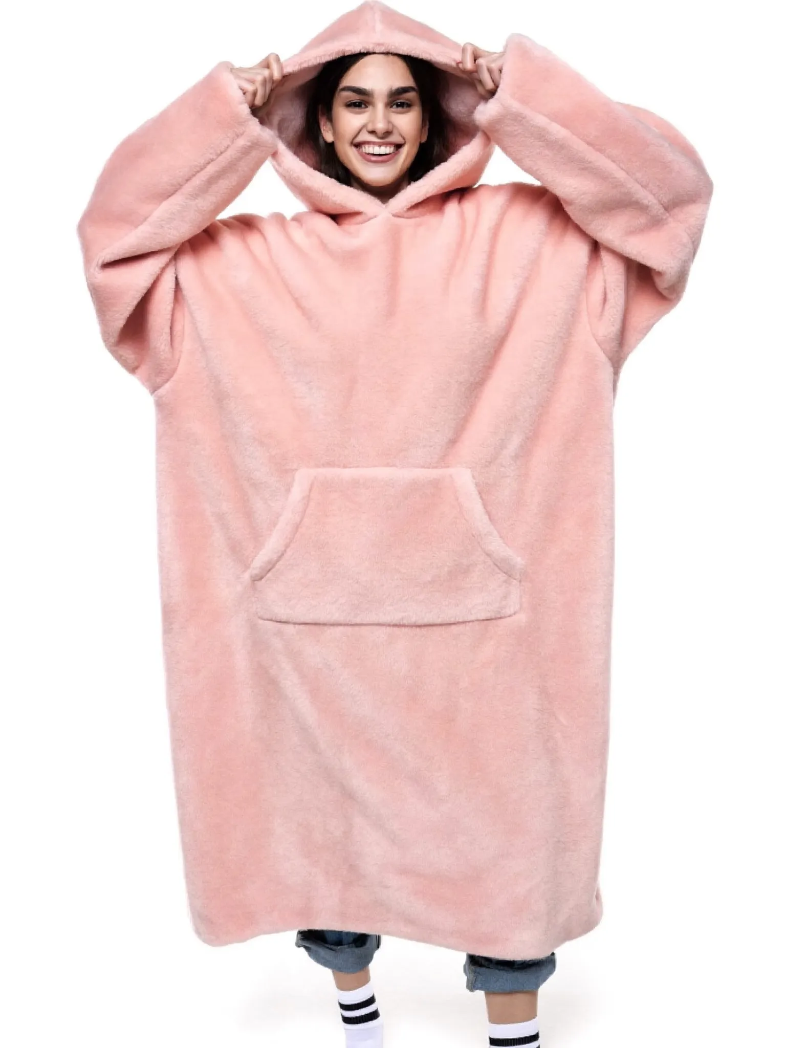 Floodie Marshmallow Pink oversized floor-length hoodie blanket